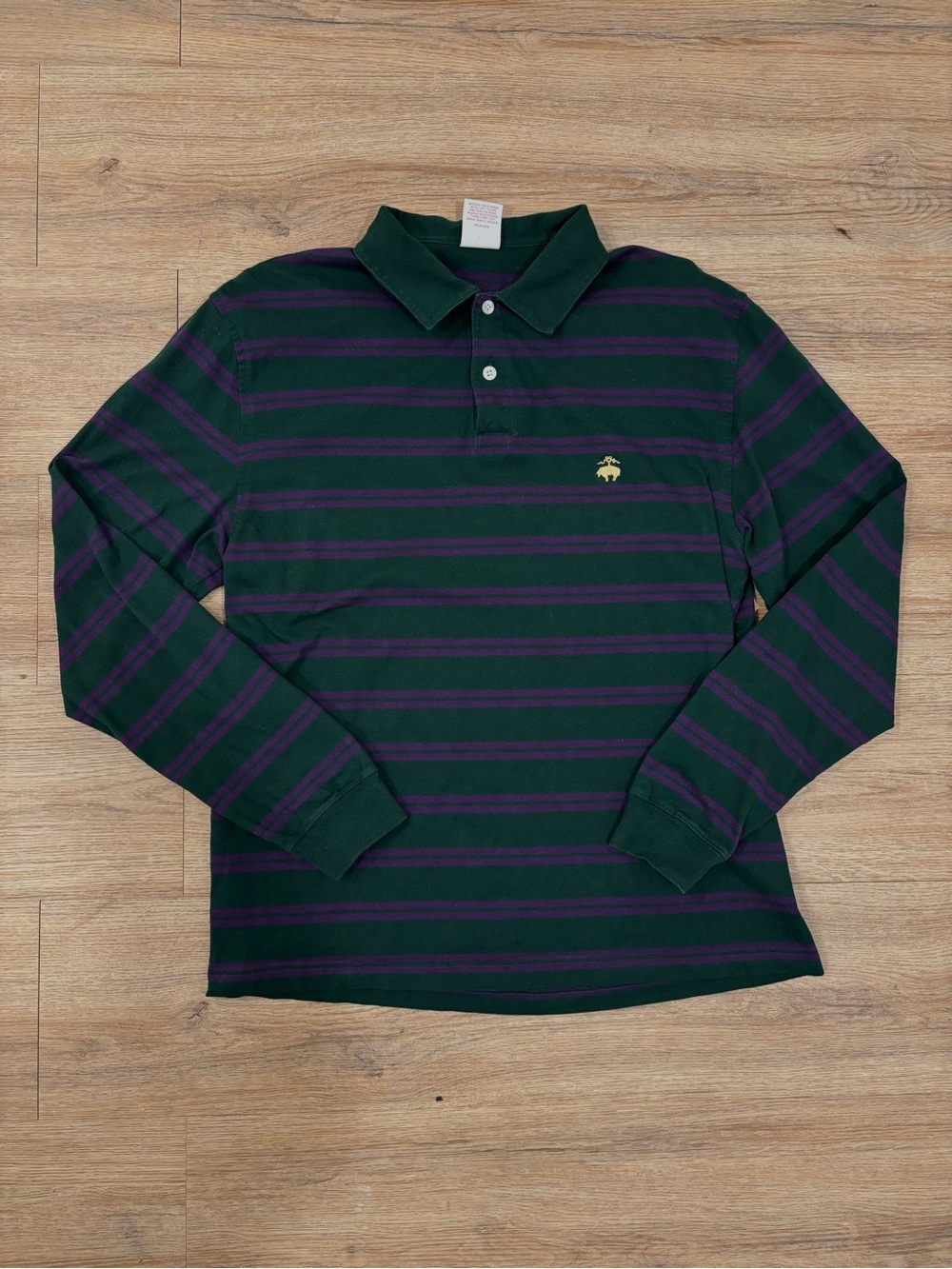 Brooks Brothers Green and Purple Striped Long-Sleeve Polo